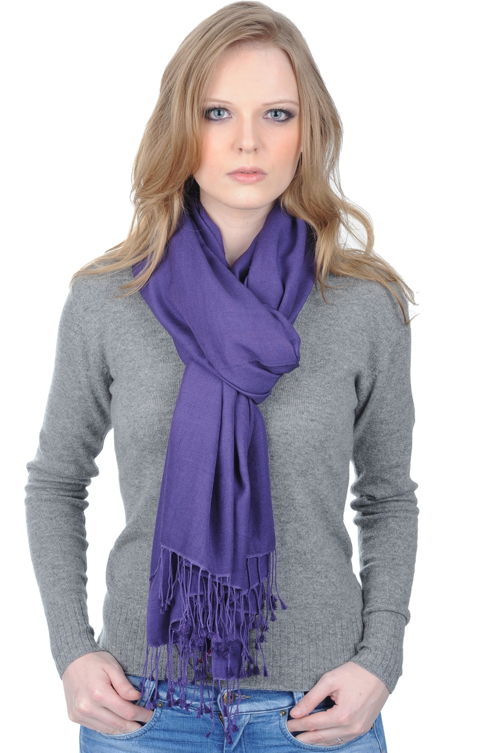 Cashmere & Silk ladies shawls platine mulberry purple 204 cm x 92 cm